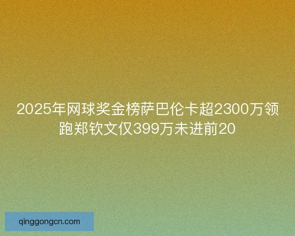 2025年网球奖金榜萨巴伦卡超2300万领跑郑钦文仅399万未进前20