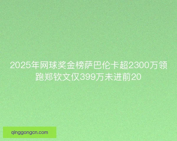 2025年网球奖金榜萨巴伦卡超2300万领跑郑钦文仅399万未进前20